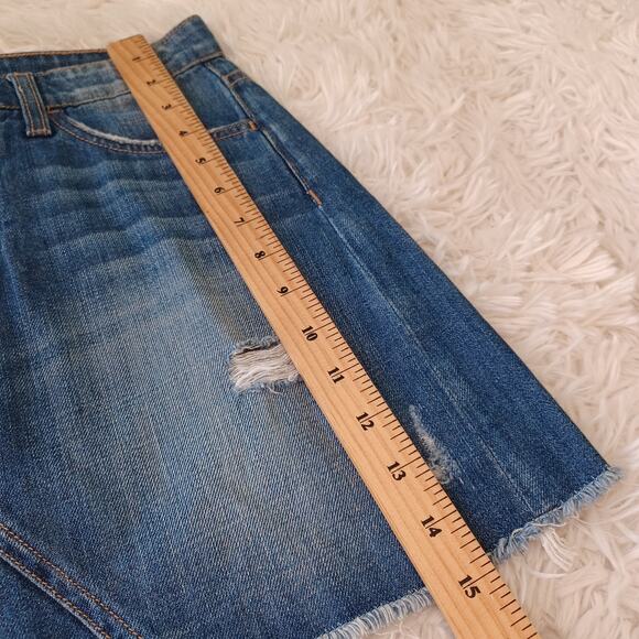 Y2k Style 100% cotton Flying Monkey Distressed Mini Skirt Size 25 blue denim - Picture 7 of 7